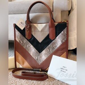 Fossil Brown and Black Chevron Tote Bag NWT